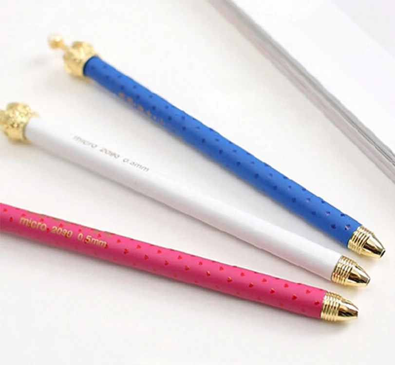 10x Colourful Crown Blue Ink Elegant Cute Pearl Gel Pen Office Supply Gift |