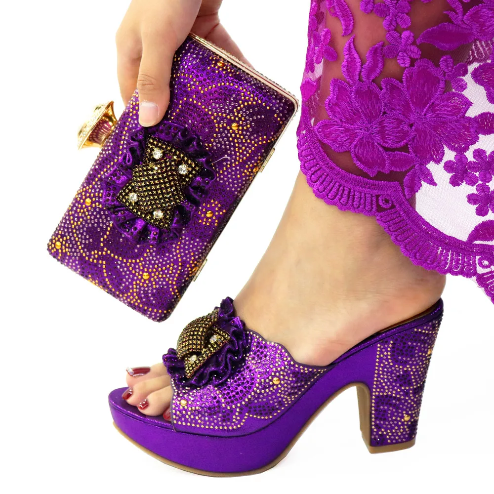 

doershow fashion lady Shoes and Bag Set Italy purple Color Italian Shoes with Matching Bag Set Decorated with Rhineston!!SCK1-20