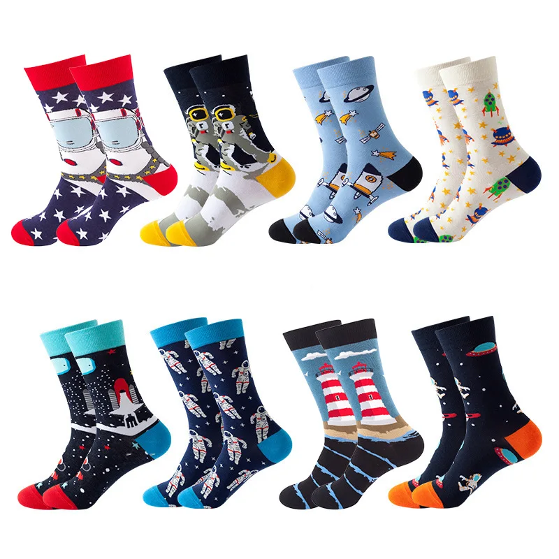 

Unisex Painting Style Astronaut women Socks Cotton Harajuku Colorful Full Socks Women Space Streetwear 1 Pair Size 36-43