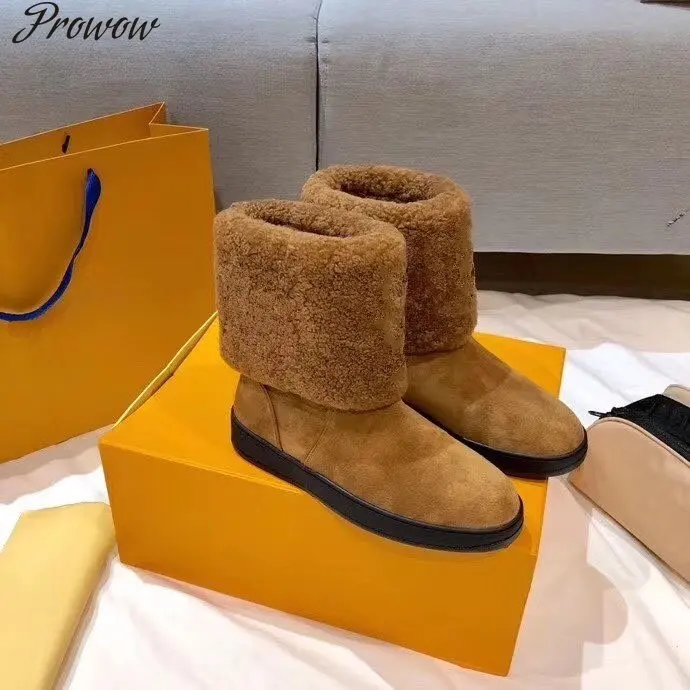 

Prowow new Genuine Leather Warm Fur Boots Platform Boots Fashion Snow Boots Shoes Women Zapatos Mujer