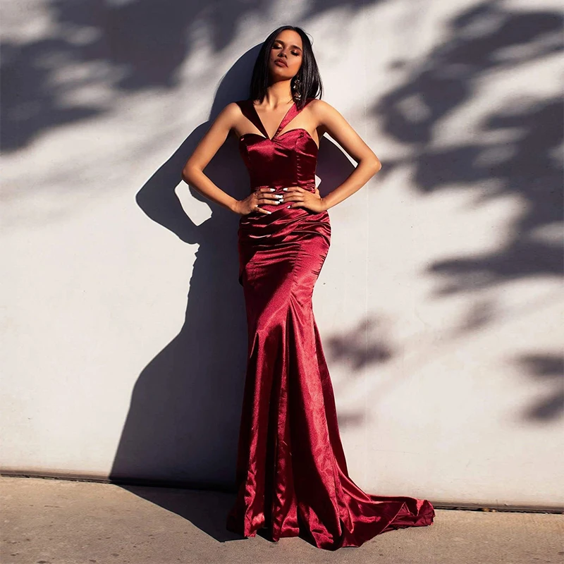 

Red Carpet Women Ladies Satin Backless Sleeveless Wedding Evening Prom Gown Mermaid Dresses