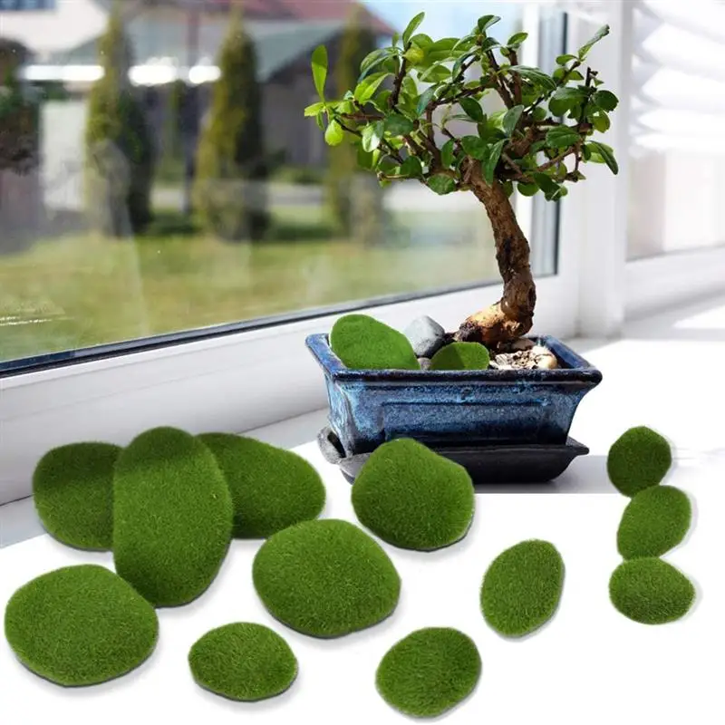 12 Pcs Artificial Moss Stones Ball Green Rock Home Yard Decorative Simulation Glass for Flower Pot Garden | Дом и сад