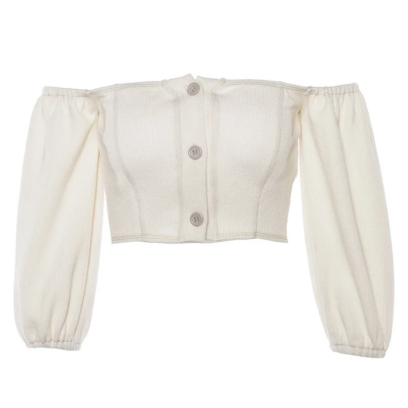 

Wind new autumn and winter fashion women's one shoulder long sleeve open navel cardigan sweater