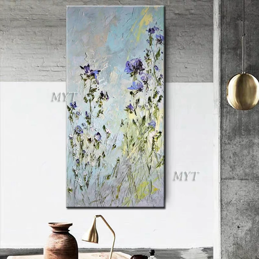 

Large sizes Hand-painted abstract Oil Painting On Canvas acrylic blue flowers Wall art Picture For Living eating Room Home Decor