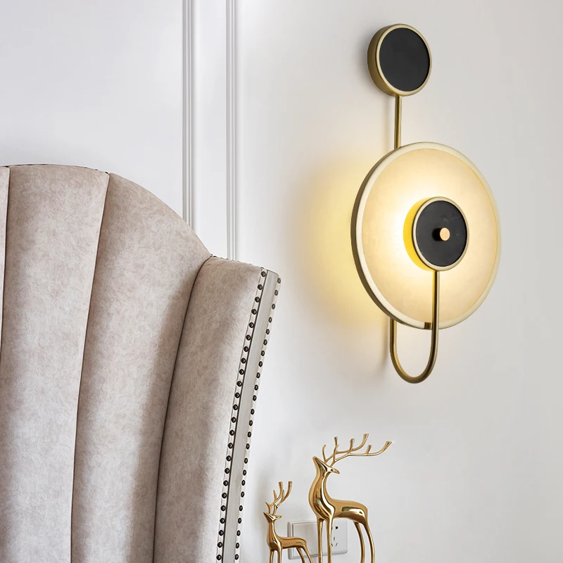 

Post-modern American natural marble villa hotel lobby background wall living room bedroom decorative wall lights