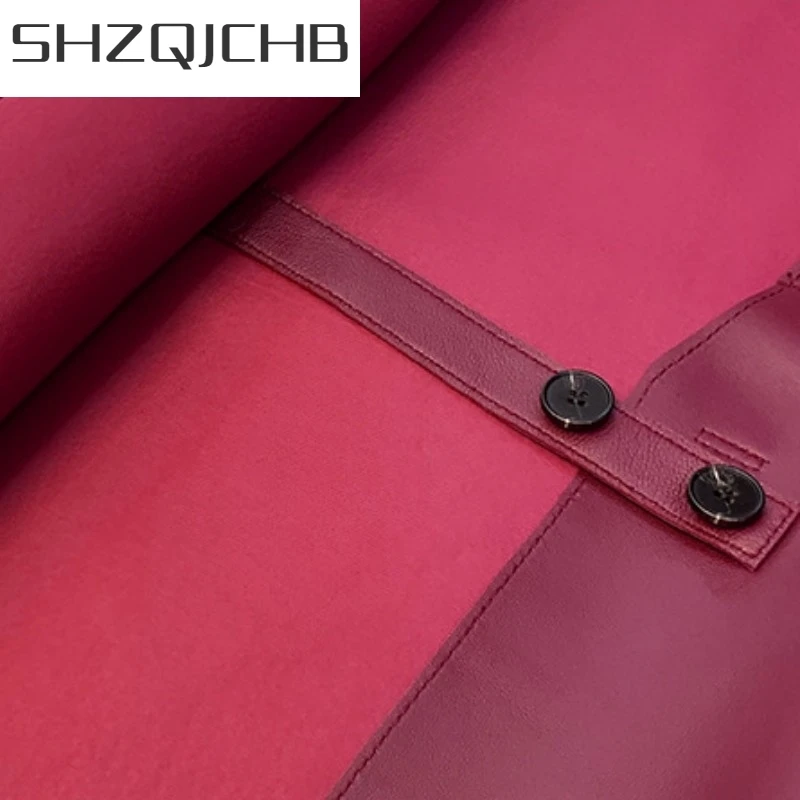 

JCHB 2021 New Autumn Office Ladies Elegant Deep V-Neck Genuine Leather Jacket Women Kimono Cardigan Sashes Wine Red Black Sheeps