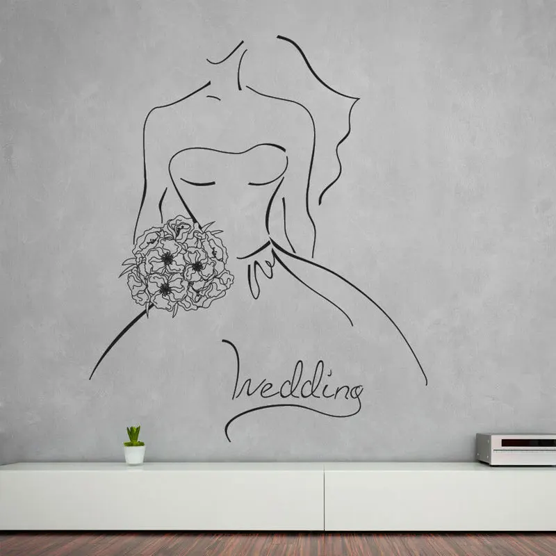 Свадебный контур эскиз невесты с букетом домашний декор из винила стикер на
