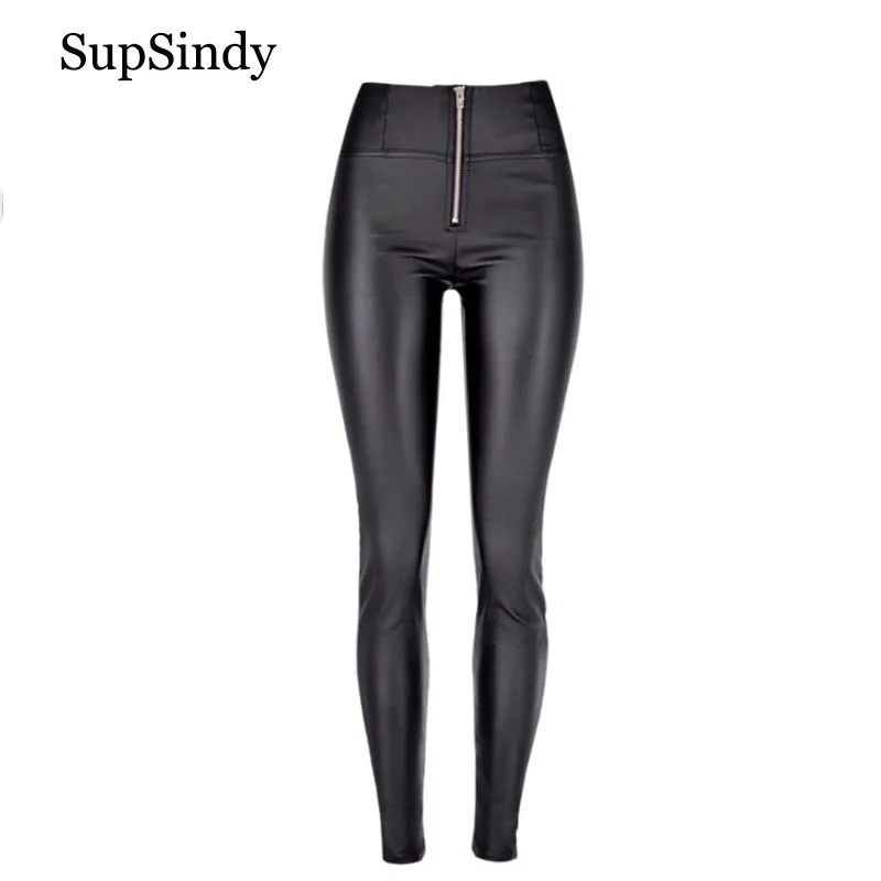 Женские брюки из искусственной кожи SupSindy черные леггинсы узкие карандаш