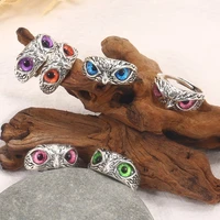 cute multi color owl ladies and mens rings fashion retro creative bird with eyes couple jewelry gift
