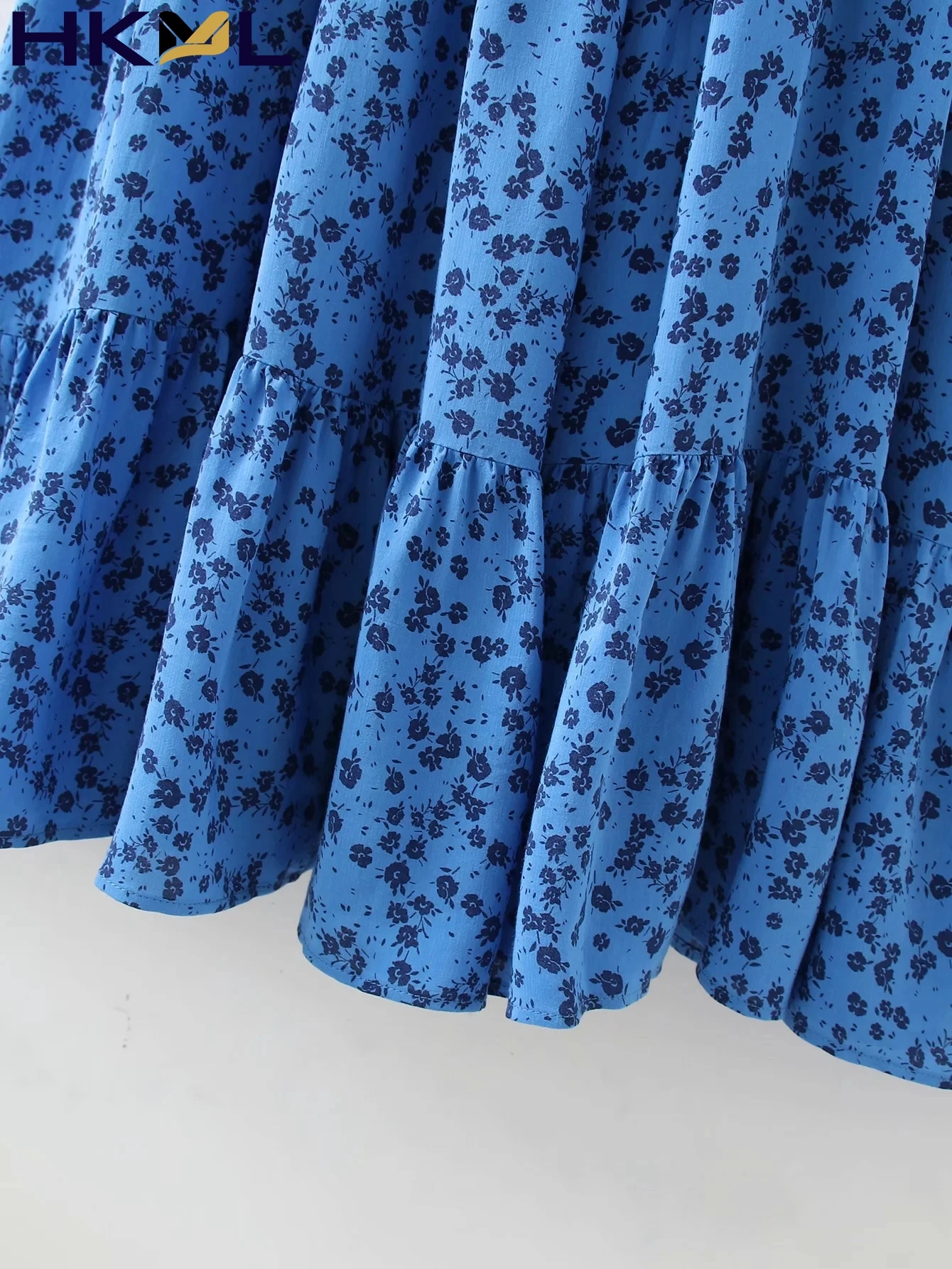 

Women Dress Sling pleated One shoulder Vintage Blue Floral Elegant Mini long Robe Casual Loose Outfits Dress 2021