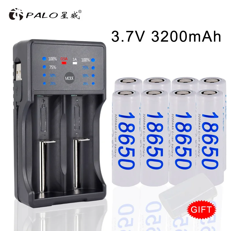 8PCS 18650 3,7 v перезаряжаемая батарея reachargeable батареи 3200mah литий-ионная 18650 батарея со светодиодным зарядным устройством для AA AAA 18650 Flahlight - Цвет: 8PCS
