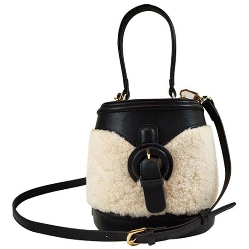 

ASDS-Textured One-Shoulder Messenger Lamb Hair Bucket Bag Autumn and Winter All-Match Handbag