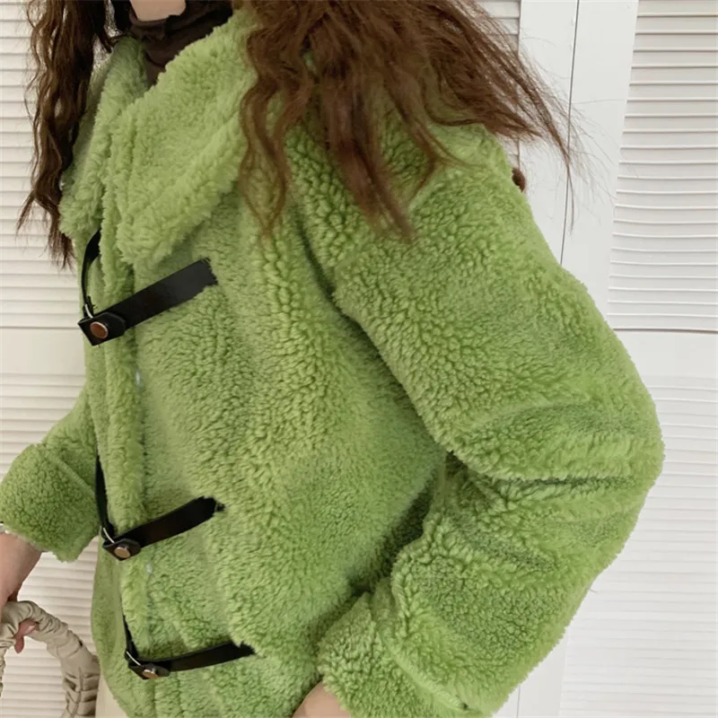 

HziriP New Autumn Winter OL Vintage Faux Lambwool Coat Women Solid Fur Jacket Elegant Fashion Loose Lapel Thick Warm Plush Coats