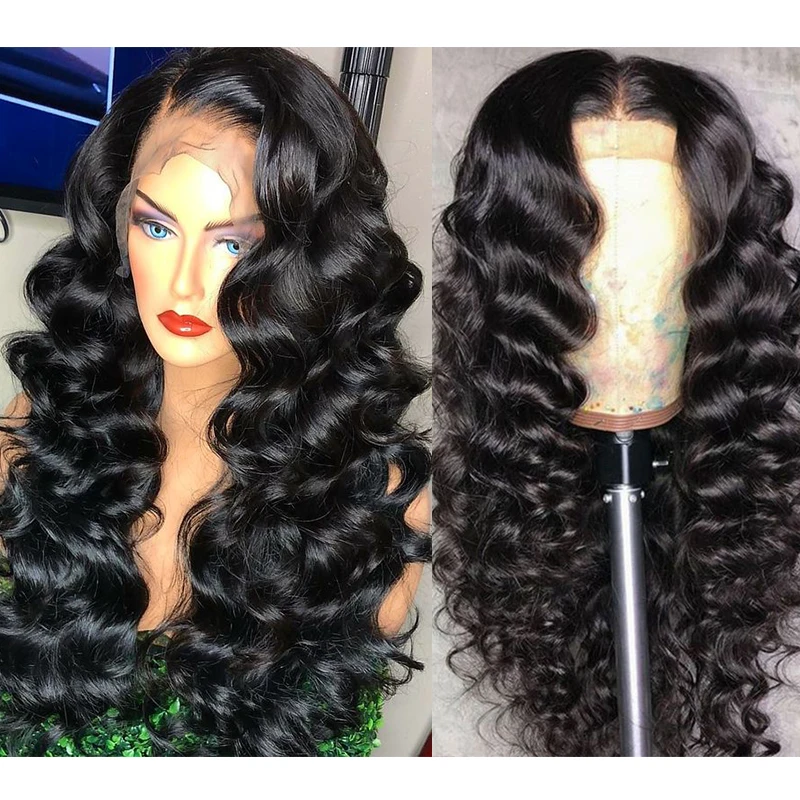 Свободные кудрявые человеческие волосы на фронте шнурка парики для черных