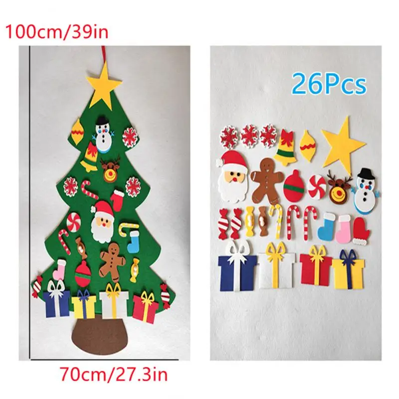 

New Felt Christmas Tree With 26Pcs Detachable Ornaments DIY Manual Puzzle Door Wall Hanging Decoration Xmas Tree Gifts For Kids