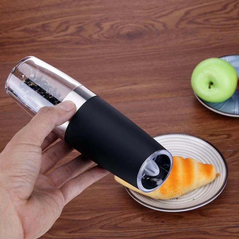 

Electric Pepper Mill Gravity Induction Stainless Steel Salt Spice Grinder LED Light Kitchen Tool,Black