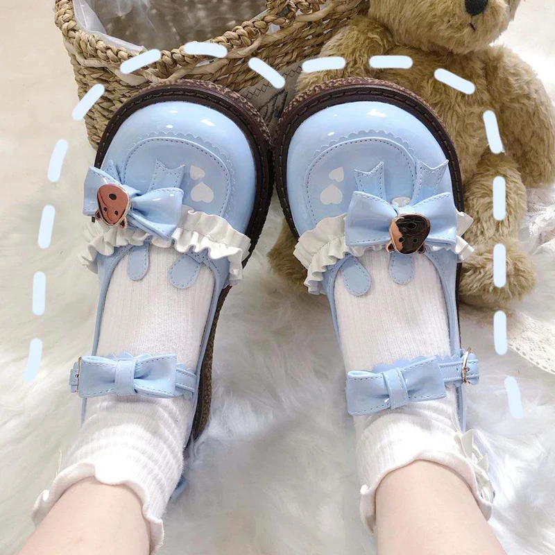 Туфли в стиле Лолита милая маленькая кожаная обувь с закрытым носком круглым