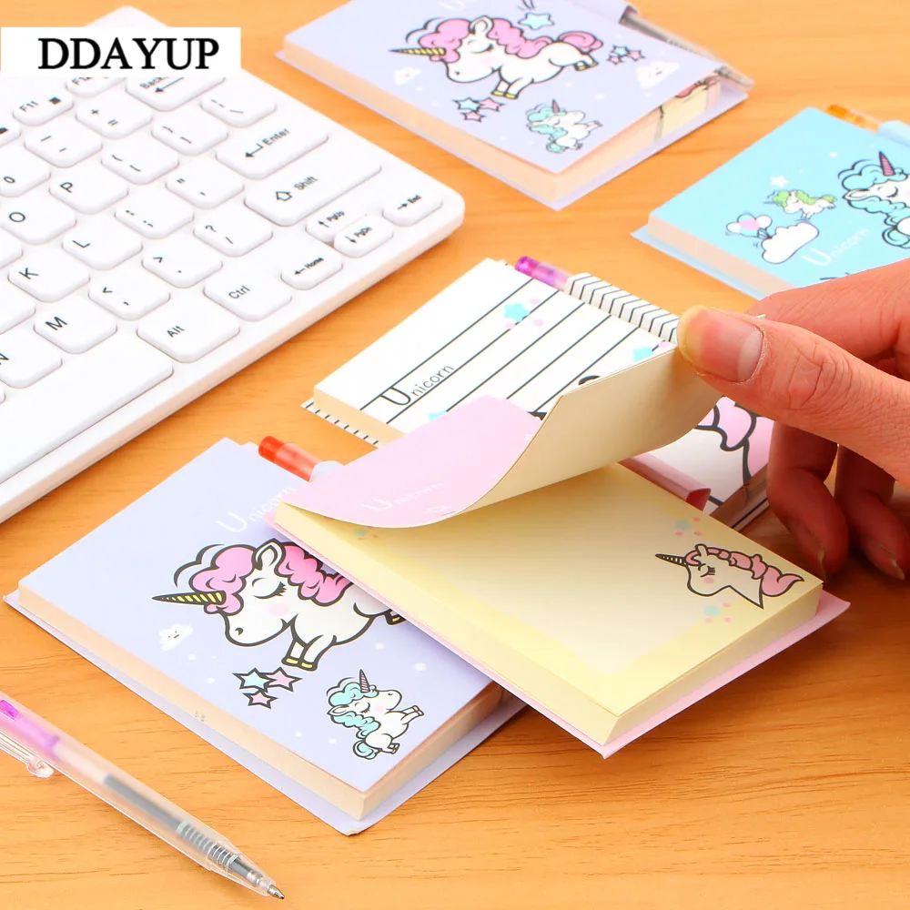 Kawaii Единорог портативный блокнот с ручкой для студентов бумажные канцелярские