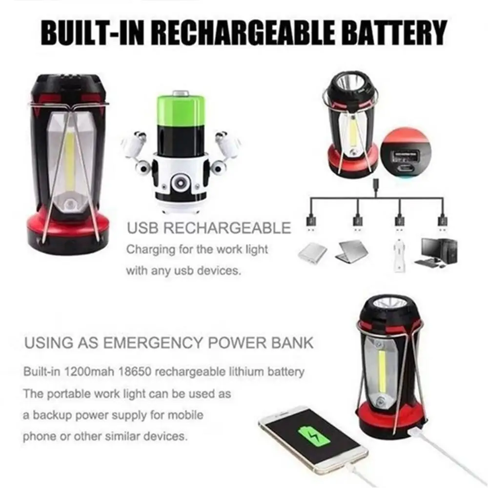 

LED Worklight Tent Lamp Flashlight Foldable Camping Lantern Multifunctional Super Bright Portable 1200mAh Outdoor Tool Fishing