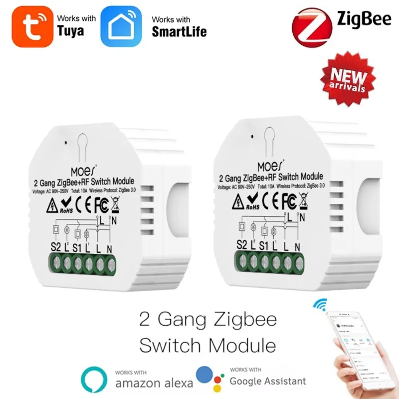 

Умный светильник ель света Tuya ZigBee 3,0, релейный модуль, 2 клавиши, переключатель Zigbee + rf, модуль умного дома, дистанционная работа с Alexa Google Home