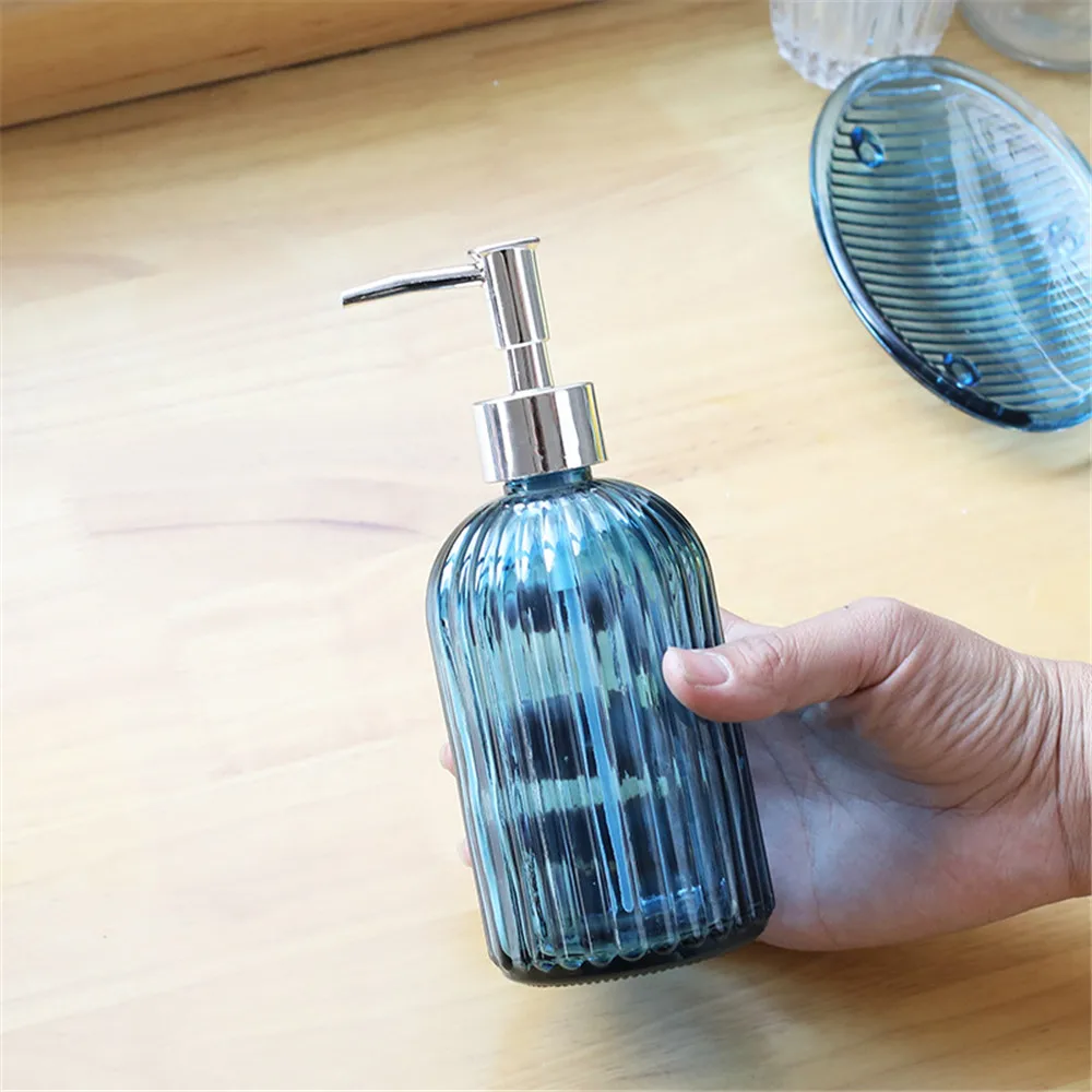 

3 in 1 set Bathroom Wash Set Simple Glass Shampoo Dispenser Bottle Mouthwash Cup Soap Dish Home Hotel Washing Accessory Suit