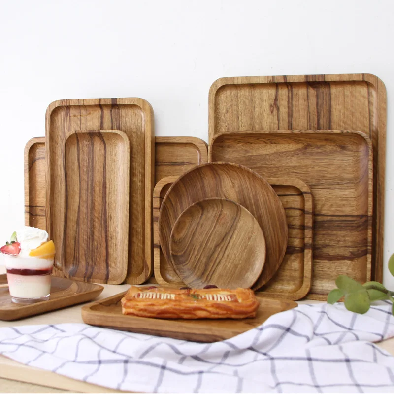 

Wooden Round/Oval/rectangular Serving Tray Wood Plate Tea Food Dishe Drink Platter Food Plate Dinner Beef Steak Fruit Snack Tray