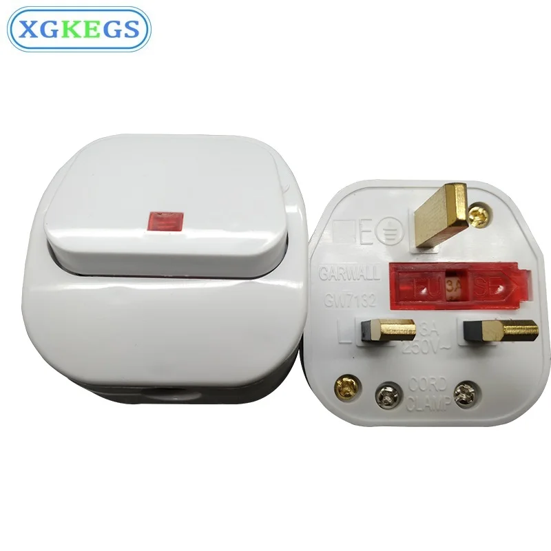 

UK Plug Power 13A 3 Pin AC Electrical Rewrie Male Plug Socket With Led Switch Detachable Extension Cord Plug Adapter With Fused