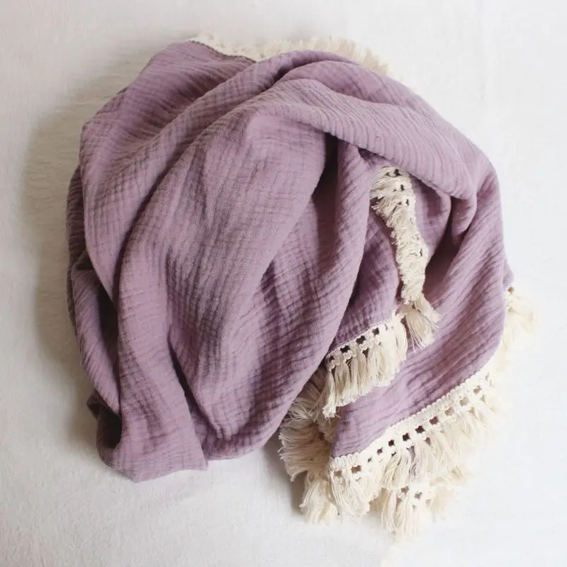 

Newborn Swaddle Muslin Unisex Tassel Infant Baby Blanket Receiving Blanket Swaddle Wrap Blanket