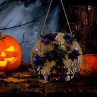 halloween theme door sign with lights creative glowing wooden hanging ornament for home garden porch decoration party supplies