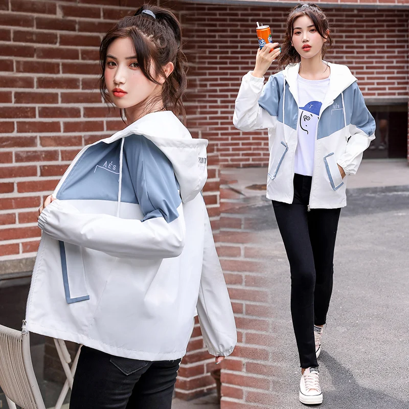 

Autumn scene shooting tooling han edition students loose jacket brief paragraph coat female new hooded windbreaker