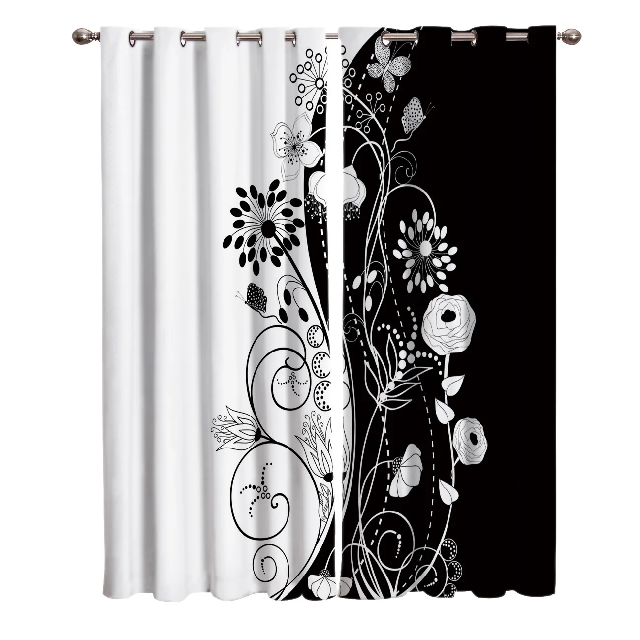 Художественные шторы на окна с черным цветочным узором Живописные Занавески для