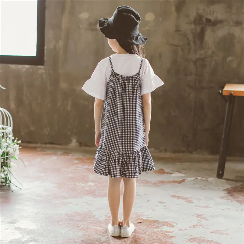 Summer Girls Clothes Plaid Skirts Two Pieces Casual Party Kids Suits Short Sleeve Tops Teenage Girl Clothing 8 10 12 14 years |