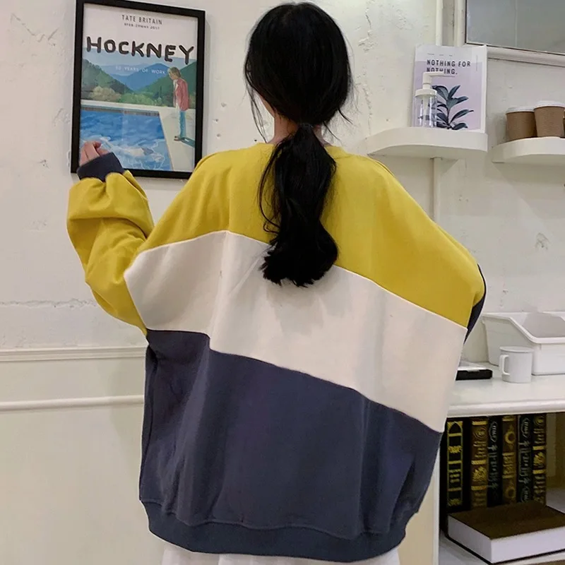 

2021 Sweatshirts Autumn Hoodies Women Embroidery Korean Style O-neck Loose Slim Patchwork Hooded Jacket Hoodie Ladies Pullovers