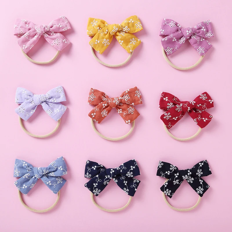 

Baby Girl Headband Nylon Hair Bands For Children Cotton Linen Head Bands Newborn Big Bows Hair Accessories Solid Color