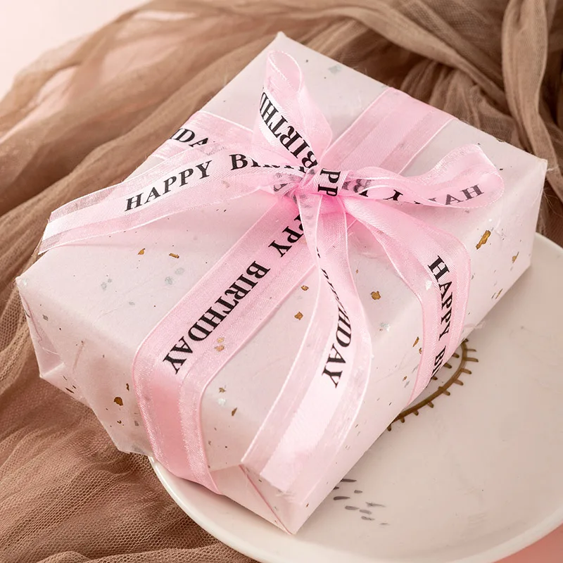 

50 Yards Happy Birthday Print Ribbon Tutu Gauze 2.5cm Width Red Pink Blue Purple Black