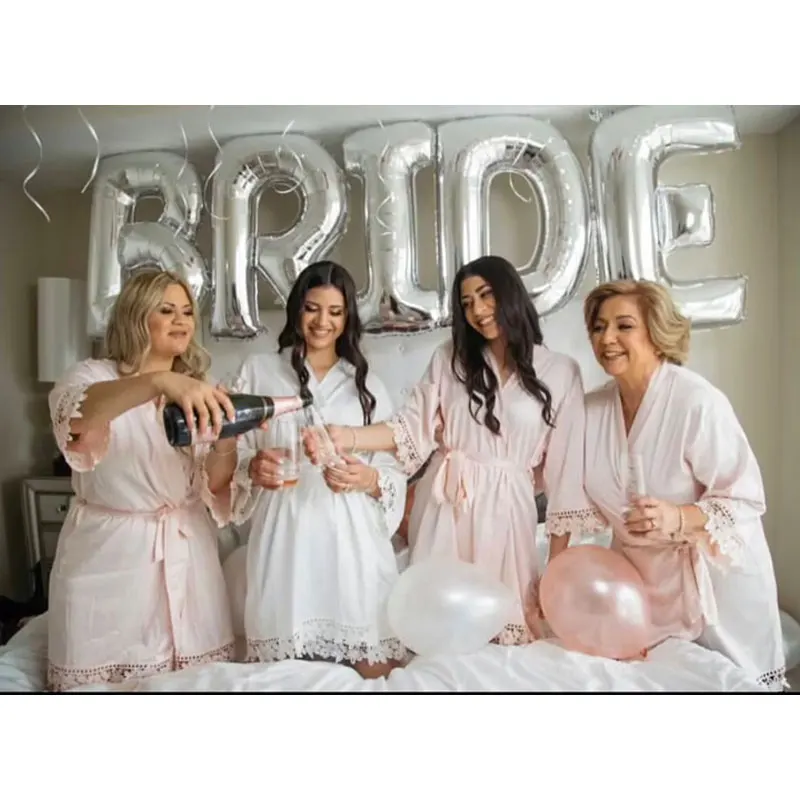 White Lace Satin Bride Robe Personalized Wedding Day Nightgown Bridesmaid Gift Mrs Robe Bridal Shower