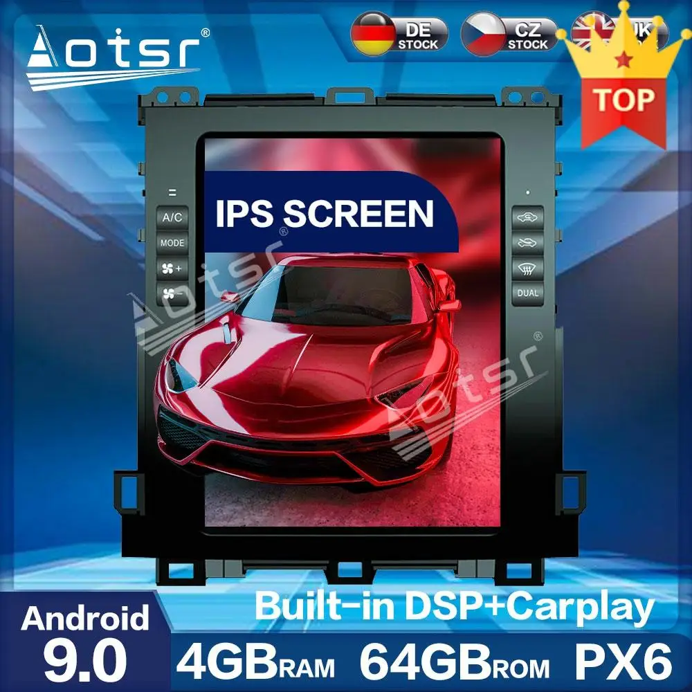 Aorts вертикальный Tesla PX6 Android 9 0 64G CARPLAY автомобильный радиоплеер для Toyota Land Cruiser