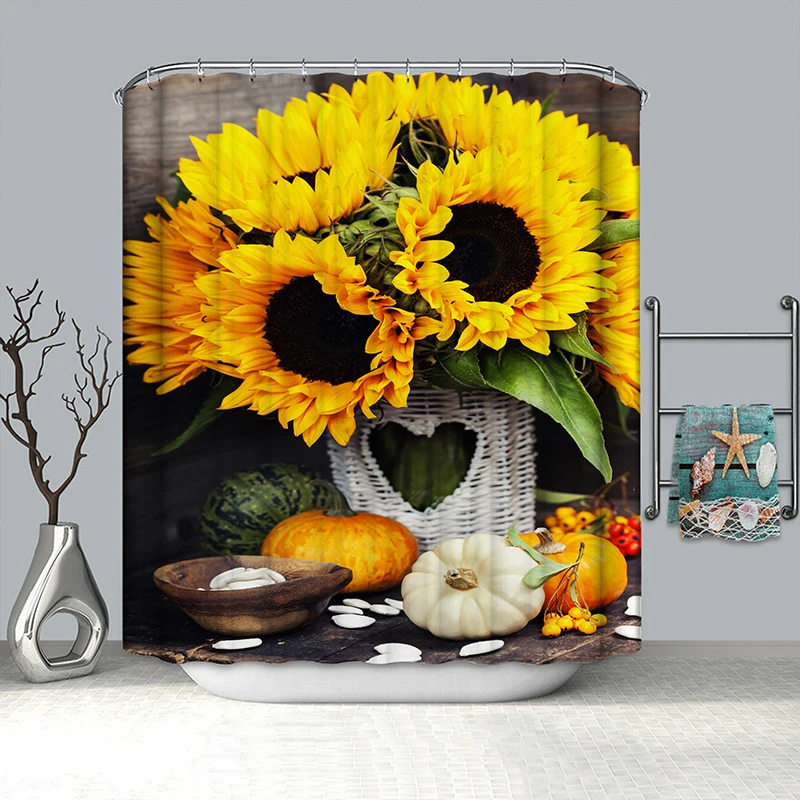 

yellow sunflower shower curtain black drop shipping polyester bathroom curtain shower new arrival