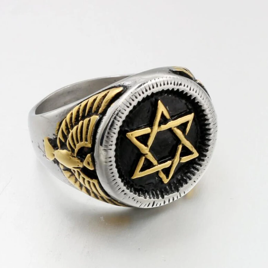 

Ring 1pcs military ring male and female couples titanium stainless steel ring six-pointed star eagle head hand with jewelry