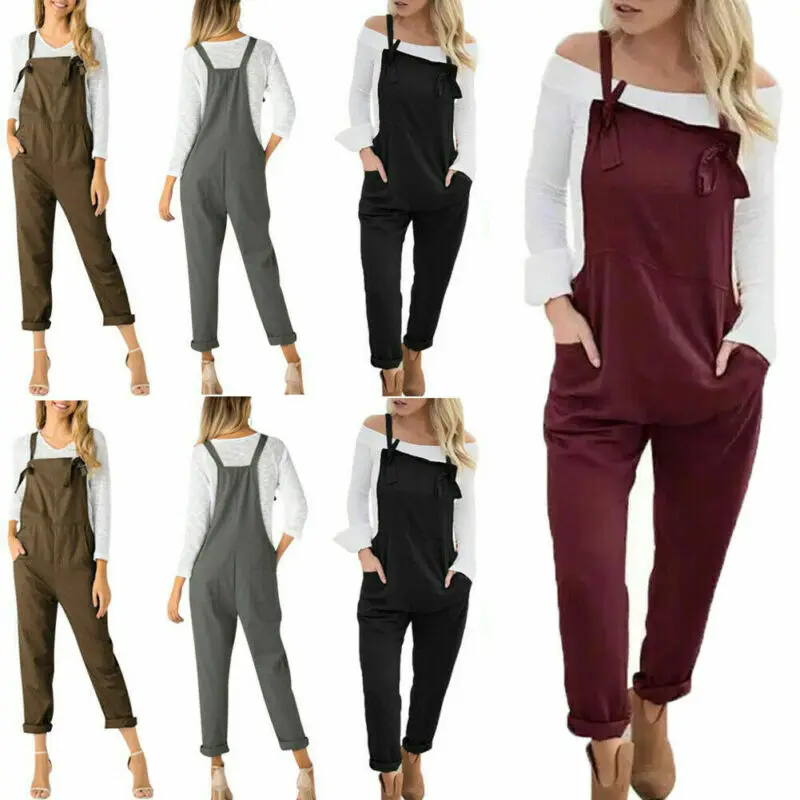 

High Quality Fashion Women's Strappy Casual Wide Legs Loose Jumpsuit Romper Bib Cargo Pants Dungaree
