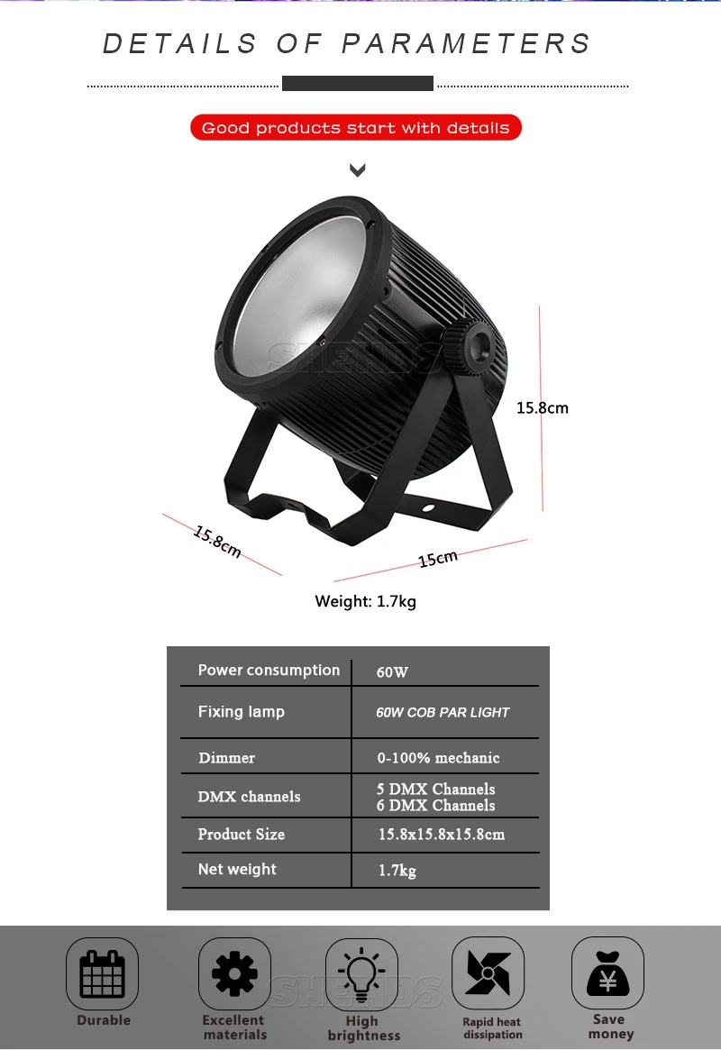 Led COB Par 60 Вт высокая яркость rgb 3в1 7/3 DMX каналы вечерние свадебные Dj ShowsSHEHDS прожектор для сцены, дискотек стирка стробоскоп эффект