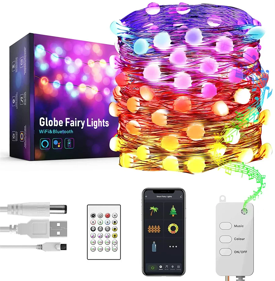 

5m 10m 20m Smart APP Control Christmas Fairy String Lights With Remote Outdoor WiFi Bluetooth LED Fairy String Garland Light