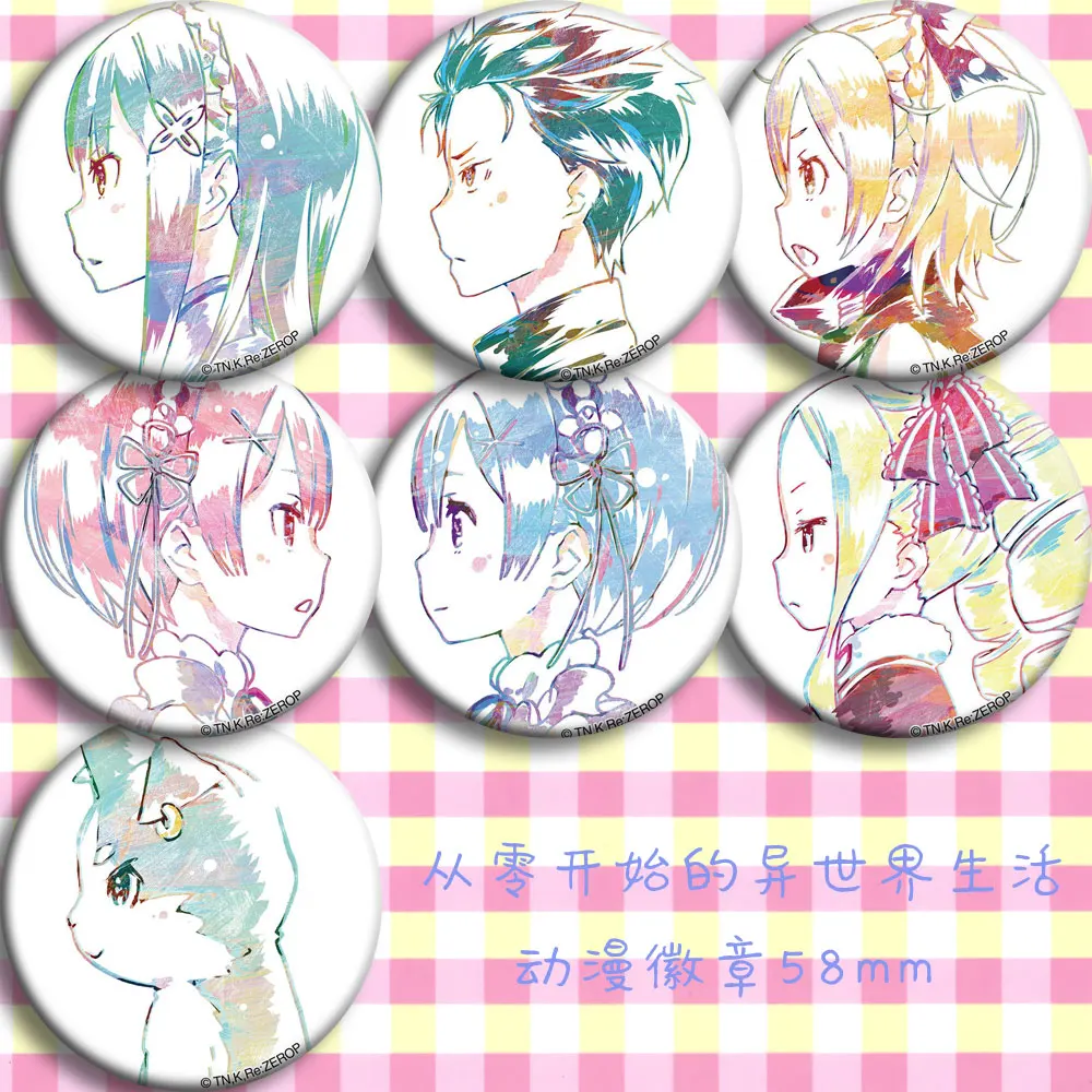 

Re:Life In A Different World From Zero Action Figure Rem Ram Beatrice Petra Leyte Emilia Pack 7 Type Tinplate Badge Toys
