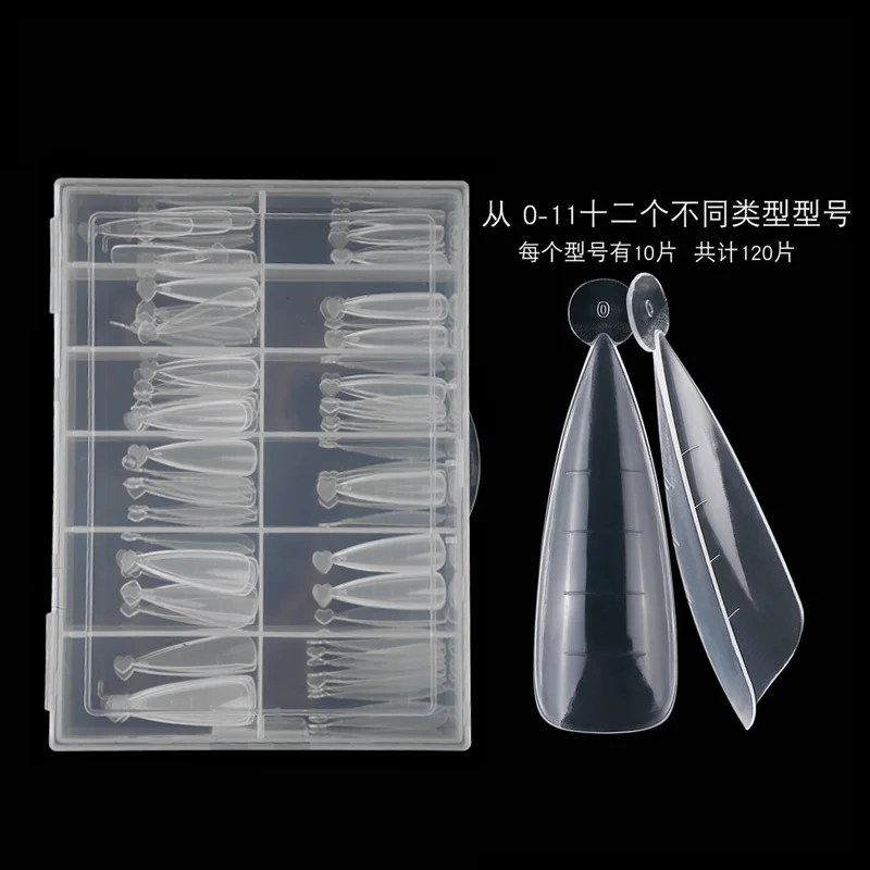 

120pcs/box Waterdrop/U Shape Clear Mold Tips Quick Building Dual Forms Finger Extension UV #0-11 Acrylic False Nail Tip OP2-3JR