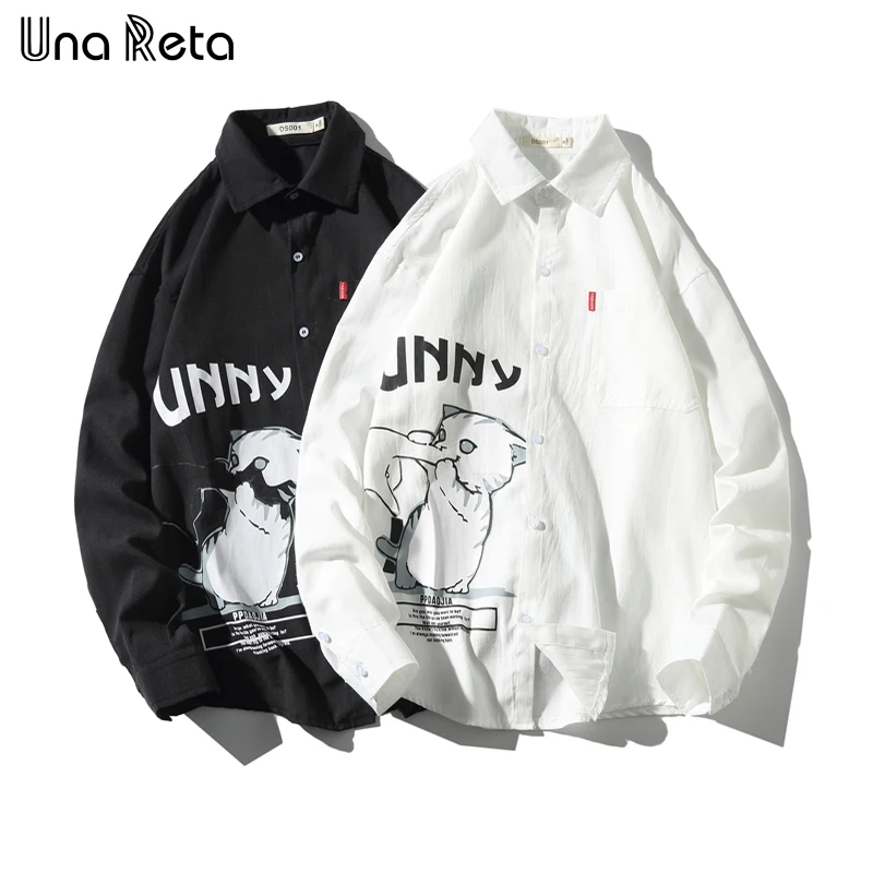 

Una Reta Men Shirt Brand New Arrivals Spring Autumn Fashion Long Sleeve Loose Casual Cute cat print Shirts Men Women Streetwear