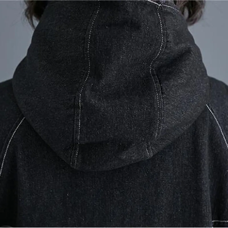 

Winter clothes New Plus velvet thickening Women Korean Loose Long Denim jacket Women's Hooded Coat Outer coat trend FC401