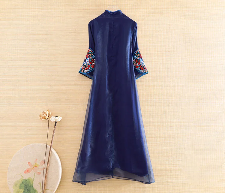 Женское свободное платье с вышивкой элегантное вечернее в китайском стиле