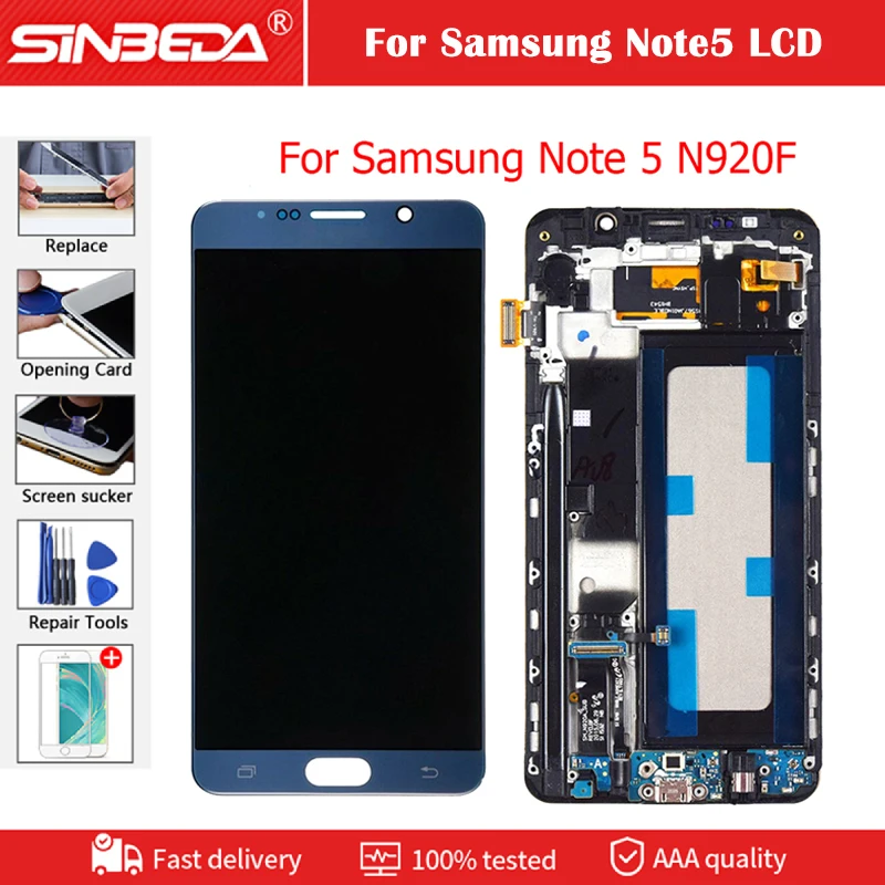 Купи 5, 7 "супер AMOLED для SAMSUNG Galaxy Note 5 ЖК-дисплей N920A N9200 N920C Note 5 ЖК-сенсорный экран дигитайзер в сборе за 2,807 рублей в магазине AliExpress