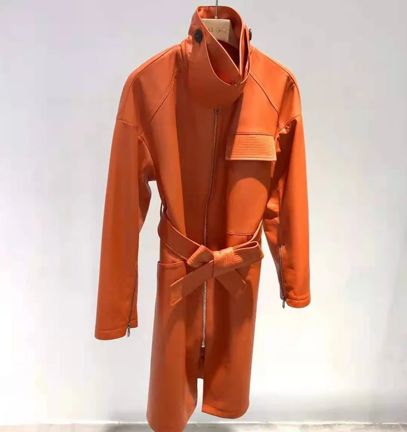 Женская длинная куртка из натуральной кожи повседневная верхняя одежда овечьей