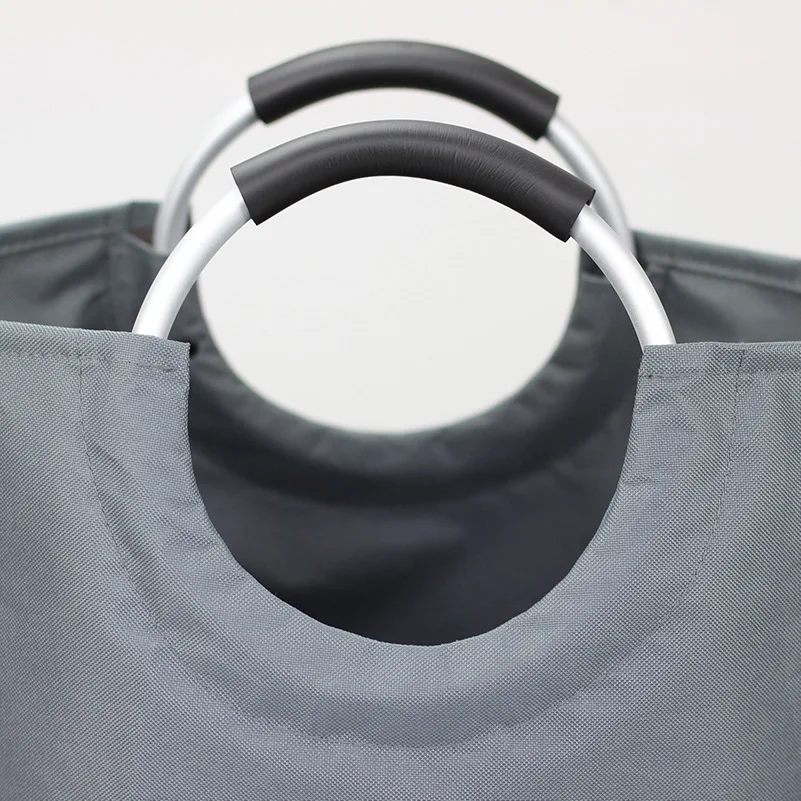 Large-capacity clothing storage bag at home, Oxford cloth double-layer laundry bag, round aluminum handle dirty clothes hamper